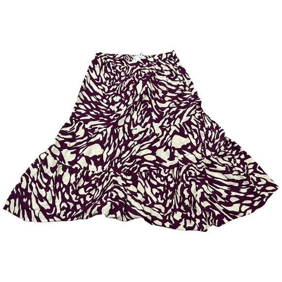 ba&sh Gianna Tiered Skirt Women Lg Burgundy White Geo Print Pleated Back Zip NWT - Picture 1 of 8
